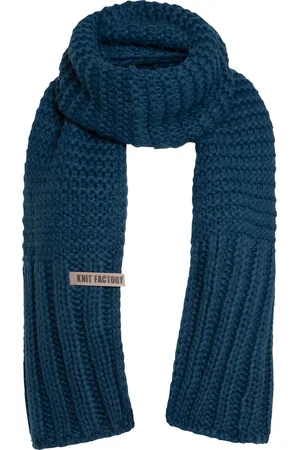 Knit Factory Alex Gebreide Sjaal Dames & Heren - Warme Wintersjaal - Grof gebreid - Langwerpige sjaal - Wollen sjaal - Heren sjaal - Dames sjaal - Unisex - - Donkerblauw - 200x45 cm
