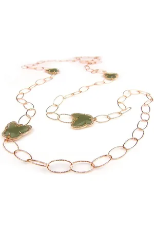 SOPHIE Zilveren halsketting halssnoer collier roos goud verguld Model Butterfly met groene stenen
