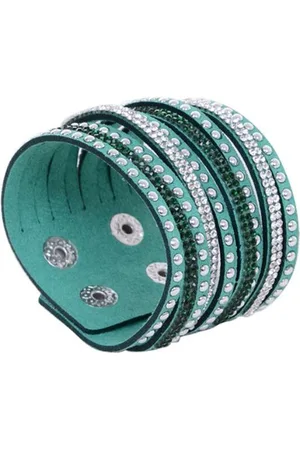 Fako Bijoux® Armband - Breed - Strass - Donkergroen