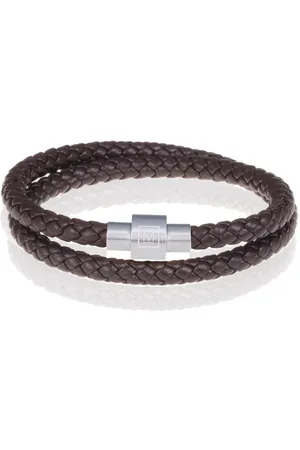 Memphis Leren wrap armband Donkerbruin Zilverkleurig-21cm