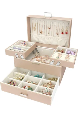 Merkloos 3 Layers Large Jewellery Box - Organiser with Drawer for Bracelets, Earrings, Rings, Necklaces, Watches - White