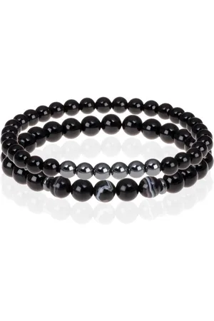 Memphis Kralen armband Onyx met wit gestreept natuursteen