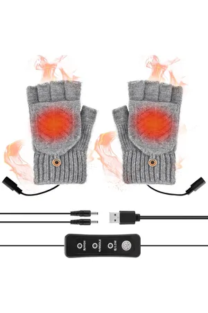 Merkloos USB-verwarmde handschoenen, wasbare gebreide verwarmde handschoenen, halfvingerhandschoenen met flip-cover, unisex voor heren en dames, verwarmde vingerloze handschoenen, winterwarme laptophandschoenen