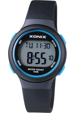 XONIX BAW-007 - Horloge - Digitaal - Dames - Vrouwen - Kinderen - Unisex - Siliconen band - ABS - Cijfers - Achtergrondverlichting - Alarm - Start-Stop - Chronograaf - Tweede tijdzone - Waterdicht - 10 ATM - Zwart - Blauw