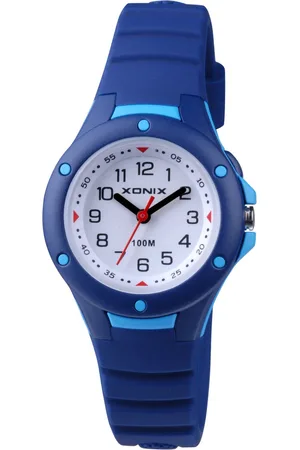 XONIX ABD-006 - Horloge - Analoog - Kinderen - Unisex - Siliconen band - ABS - Cijfers - Waterdicht - 10 ATM - Donkerblauw - Lichtblauw
