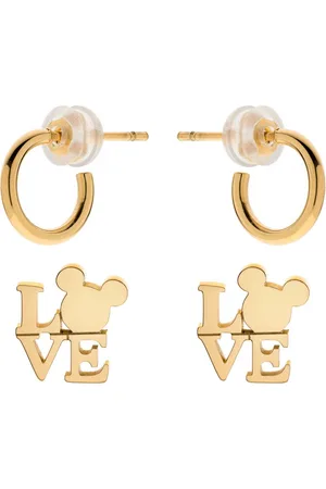 Disney 4-DIS032 Mickey Mouse Oorbellen Set - Mickey Oorknopjes - Sieraden - LOVE - 9,4x8,8mm - Oorringen - 10x1,5mm - Staal - Hypoallergeen