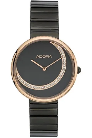 Adora Trends dameshorloge Ø 32mm zwart/roségoudkleurige roestvrijstalen kast