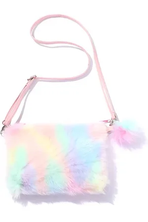 MINIIYOU Meisjes Schoudertas met Pompom - Regenboog Roze Geel Blauw - Crossbodytas