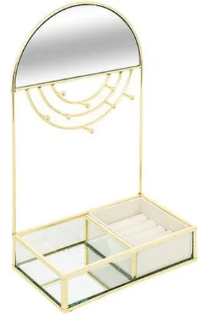 ATMOSPHERA Isra Juwelenhouder met spiegel - 18x10x30cm - Verguld metaal