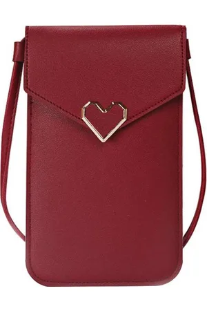 Amodi Mobiele Telefoon Tasje Meisje - Crossbodytas - Telefoontasje - Hart sluiting - Kinderen - Donker rood - 20 x12 x 0.50 (H x B x D)