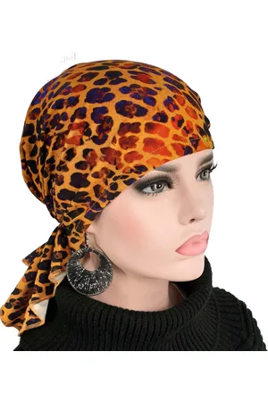 AB Bandana chemomuts hoofddoek voor haarverlies luipaard print oranje
