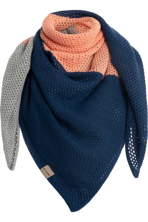 Knit Factory Lacey Sjaal Dames - Vierkante sjaal - Wollen sjaal - Dames sjaal - Blok motief - Earth Green - Roze/Licht Grijs/Donkerblauw - 120x120 cm