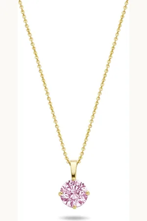 New Bling 9NBG-0594 Gouden Ketting met Zirkonia Hanger - 4mm - Ankerschakel - 39+3+3cm - 0,8mm Dikte - 14 Karaat - Goud
