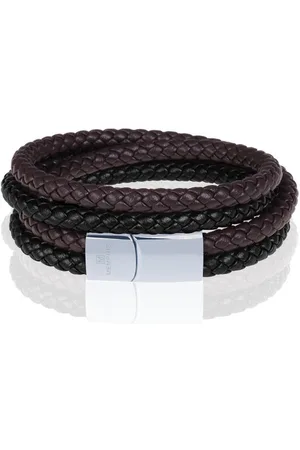 Memphis Dubbele wrap armband Duo Leer Bruin Zwart Zilverkleurig-21cm