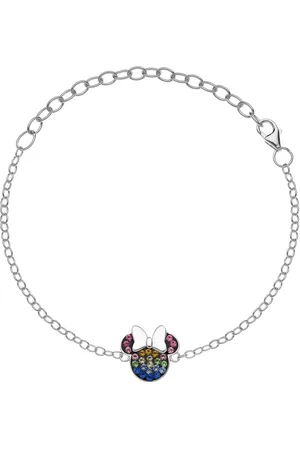 Disney 4-DIS007 Zilveren Armband Minnie Mouse - Minnie Armbandje - Sieraden - 14+3cm Lengte - Ankerschakel - 1,9mm Breed - Minnie 11x12mm - Kristal - Multikleuren - 925 - Zilver