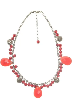 Behave Ketting goud kleur met rode kralen hangers 44 cm
