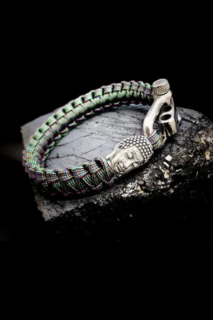 Behave Paracord Armband met 925 Zilveren 3D Buddha Bedel (Spacer) van 12 gram Zilver, Stainless Steel (RVS) slot verstelbaar in 3 maten .