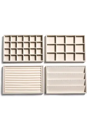 Merkloos Stapelbare fluwelen sieradenorganizers voor laden en inzetstukken Sieradenopslagvitrines Oorknopjes Armbanden Kettingen Ringen Accessoires Dienbladen voor dames en meisjes (set van 4, )