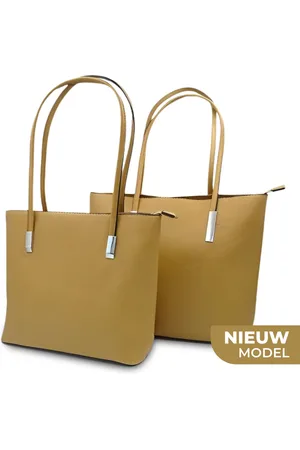 Merkloos Handtas 2 in 1 - Dames Tas Shopper met rits - Handtas - Schooltas - Werktas - geschikt voor A4 - - Eco Leer
