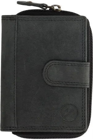 Hide & Stitches Portemonnee Heren Dames - Hunter Leer Zwart