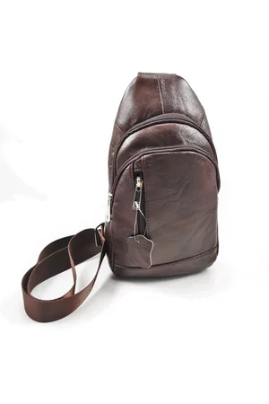 Merkloos Donkerbruin Leren Crossbody Unisex - Schoudertas - Slingbag
