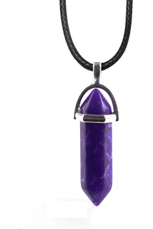 Bixorp Gems Paarse Imperial Jaspis Hanger aan Faux Leren Koord - Edelsteen Ketting - Edelstenen Staafje met Stainless Steel - 45/50cm Damesketting