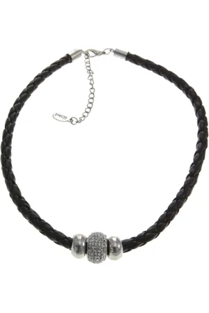 Behave Ketting van gevlochten imitatieleer met kraal met steentjes