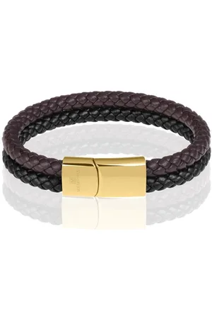 Memphis Dubbele leren armband Duo Color Goudkleurig-22cm