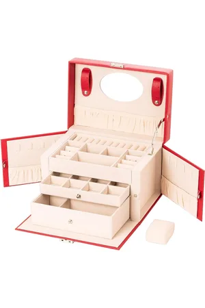 Merkloos 2 Drawer Jewellery Storage Box with Velvet Lining - Red - 26 x 18 x 18 cm