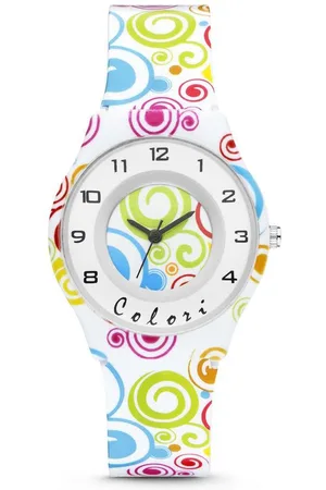 Colori Funtime 5 CLK101 Kinderhorloge met Cirkels - Siliconen Band - Ø 34 mm - Wit / Multikleur