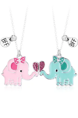Bixorp Friends BFF Ketting voor 2 met Olifantjes - Zilverkleurig - Roze & Blauw - Magnetische Vriendschapsketting - Twee Helften Best Friends - Vriendschap Cadeau voor Twee