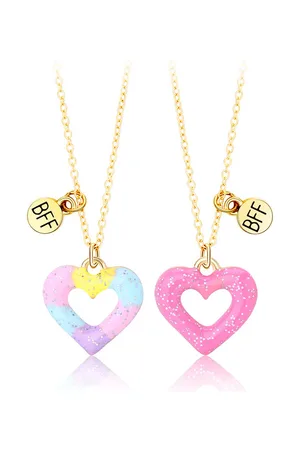 Bixorp Friends BFF Ketting voor 2 met Hartjes - Blauw, Paars & Roze - Goudkleurig - Best Friends Ketting Vriendschap Cadeau voor Twee