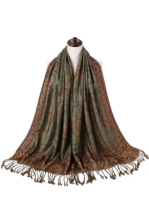 N3 Collecties Pashmina Zijden Sjaal Omkeerbaar Comfortabel Vintage Met Franjes 70X180cm