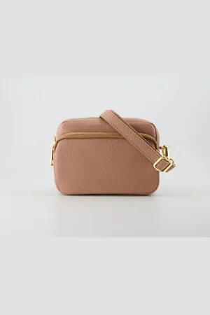 Merkloos Crossbodytas- Schoudertas- Taupe - Echt leer