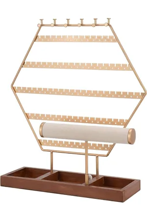 Merkloos Oorbelhouder - Sieradenstandaard organizer voor ringen en kettingen - T-vormige armbandstandaard met houten sokkel - Sieradenrek voor het bewaren van sieraden