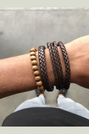 Joboly Stoere multilayer mannen / heren armband set gevlochten kralen - Heren - - 22 cm