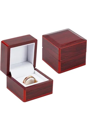 Merkloos Vierkante Houten Enkele Ring Display Box - Donkerrood - 6.5x6.5x5.5cm - Sieraden Opbergdoos