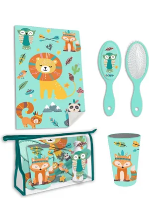 KIDS LICENSING Toilettas voor kinderen met Jungle Dieren - Vakantie - Met inhoud (Borstel, beker, handdoekje)