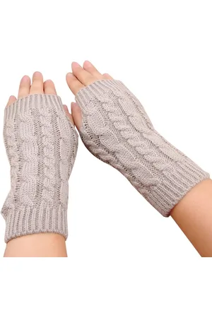 Merkloos Grijze gebreide Polswarmers - Vingerloze handschoenen voor dames