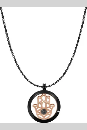 Silventi Lockits Gift Set 8SL SET0036 Stalen Collier met Hanger - Fatima Hand met Zirkonia Ø 33 mm - Lengte 60 cm - Roségoudkleurig / Zwart