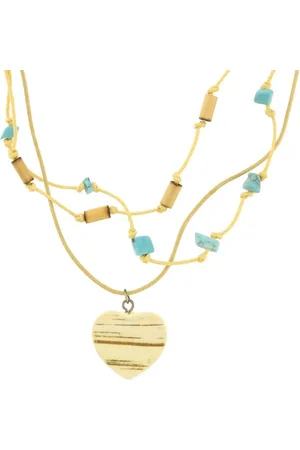 Behave Ketting met hartje van hout bèige crème kleur 40 cm