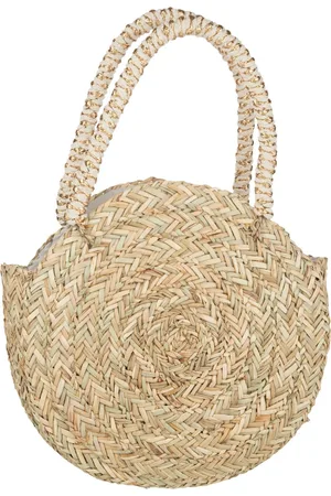 J-line Strandtas Rond + Kwast/Houten Kralen - zeegras/Kant - /wit