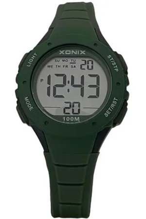 XONIX IT-A07A - Horloge - Digitaal - Kinderen - Unisex - Siliconen band - ABS - Cijfers - Achtergrondverlichting - Alarm - Start-Stop - Chronograaf - Tweede tijdzone - Waterdicht - 10 ATM - Groen
