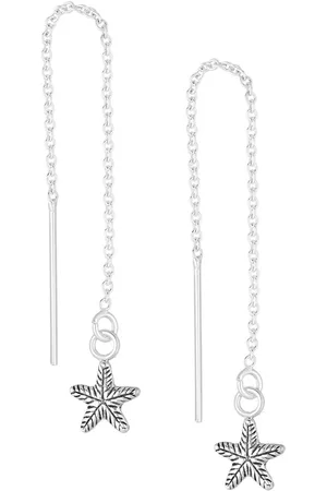 EAR IT UP Doortrekoorbellen - Zeester - Starfish - Threader - Geoxideerd 925 sterling zilver - 32 x 7 mm - 1 paar