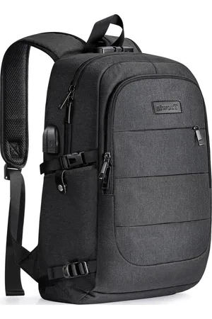 Merkloos Waterproof Anti-diefstal Laptoprugzak USB-Oplaadpoort School Rugzak 14/15.6 inch Zuiver Zwart
