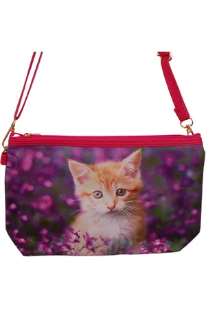 S.Y.W Schoudertasje Kitten - Paarse Bloemen - 25x17cm