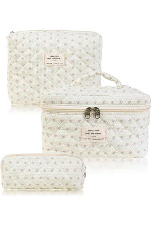 Merkloos Stijlvolle 3-Delige Bloemen Reisset: Ruime Make-Up Tas met Ritssluiting voor Dames en Meisjes