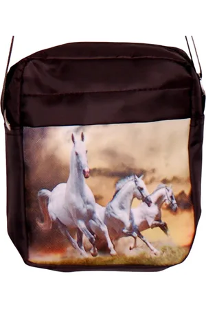 S.Y.W Schoudertasje met 3 galopperende witte paarden - 18x15x4cm