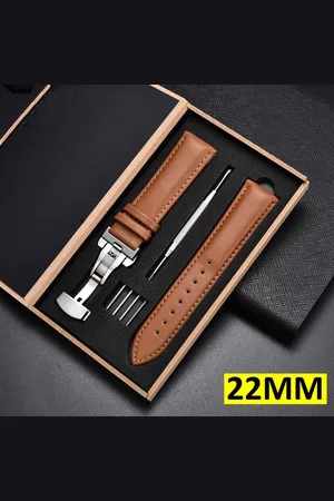 Merkloos Horlogebandje - Leder - Vouwsluiting - Met luxe doos - 22MM