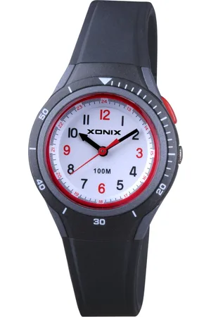 XONIX ABO-007 - Horloge - Analoog - Kinderen - Unisex - Siliconen band - ABS - Cijfers - Waterdicht - Zwart - Grijs - Rood - 10 ATM
